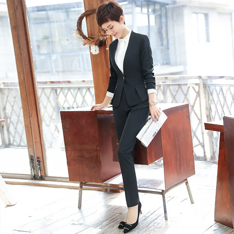 Women's Black Formal Suit with Button Detail