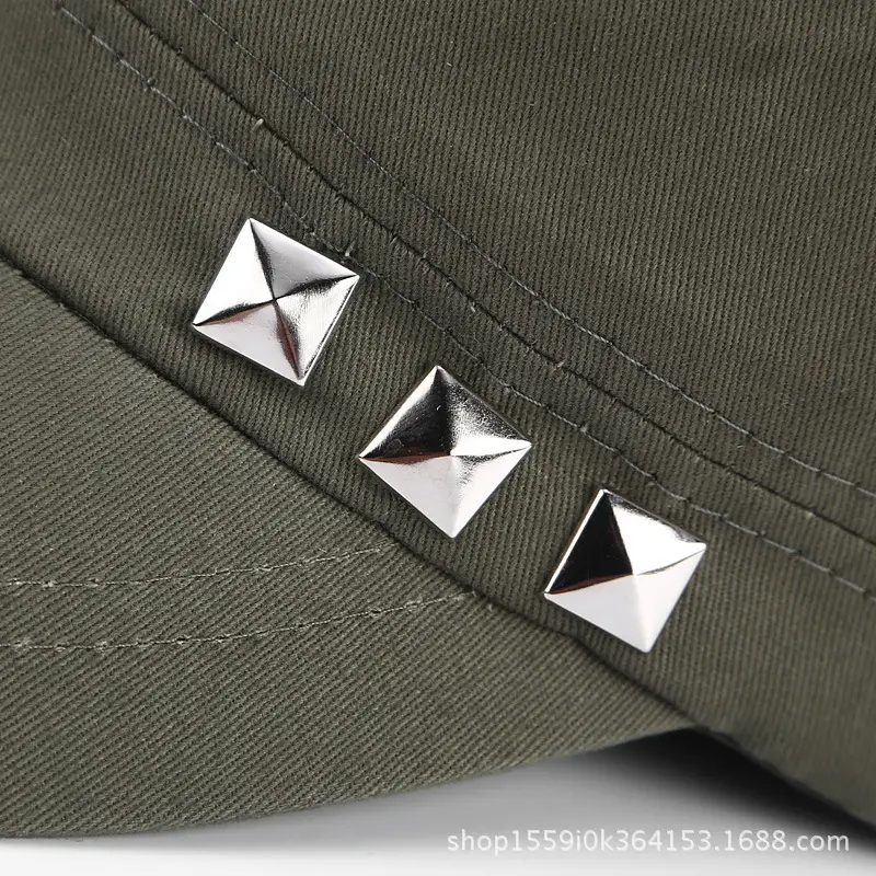 Men Flat-Top Rivet Caps Navy Cotton Baseball - Image 9