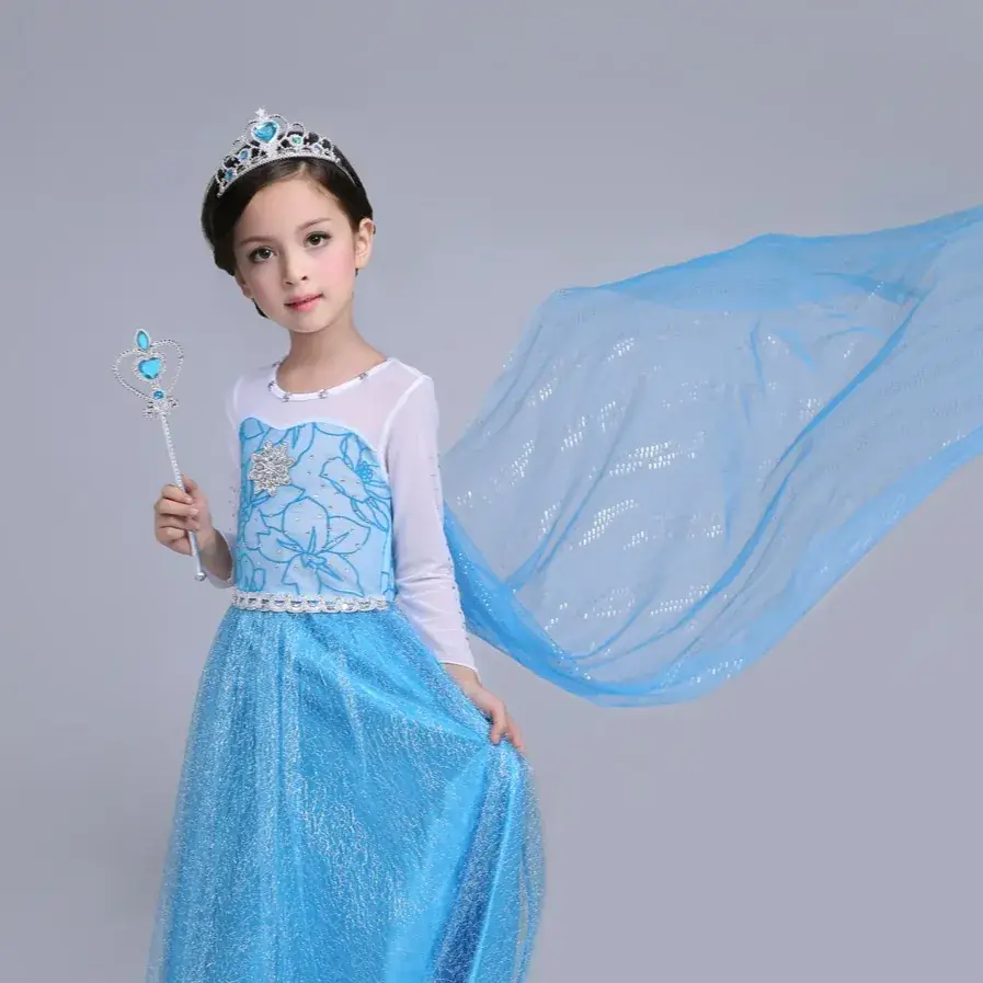 Frozen Princess Dress for Girls Blue Embroidered Skirted Gown