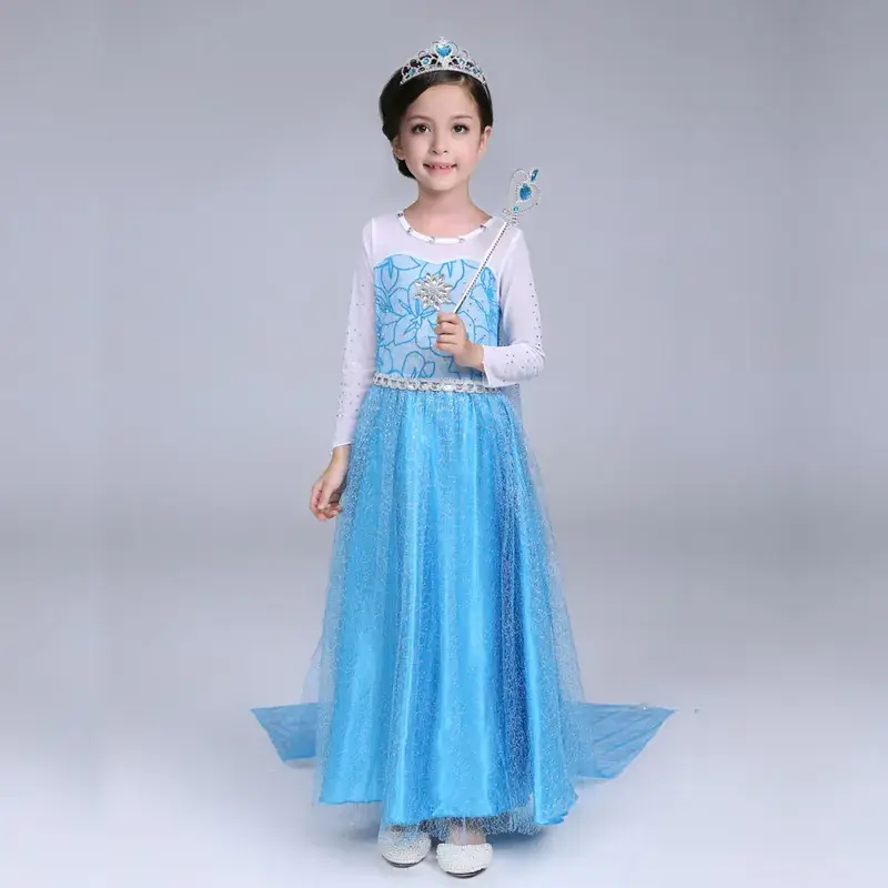 Frozen Princess Dress for Girls Blue Embroidered Skirted Gown