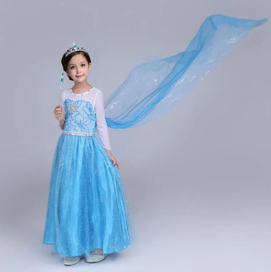 Frozen Princess Dress for Girls Blue Embroidered Skirted Gown