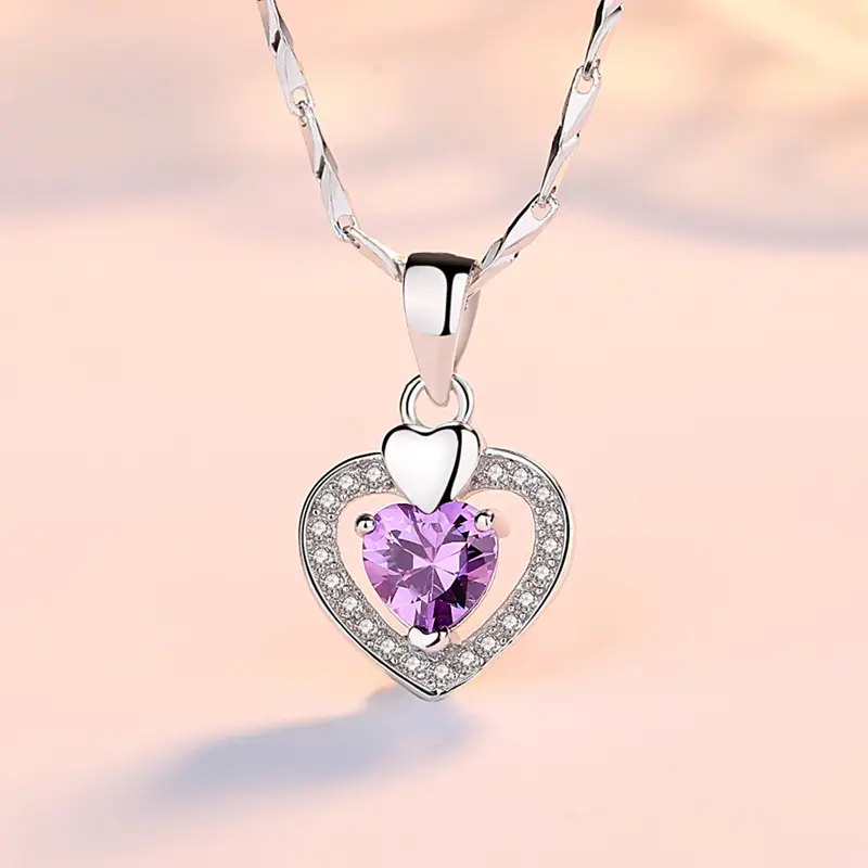 S999 Heart Diamond Necklace with Clavicle Chain - Image 5