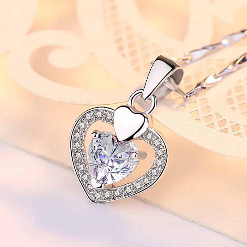 S999 Heart Diamond Necklace with Clavicle Chain - Image 6
