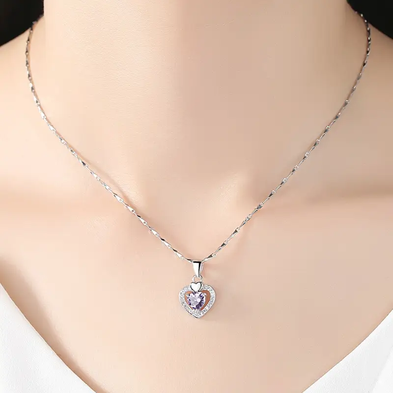 S999 Heart Diamond Necklace with Clavicle Chain - Image 7