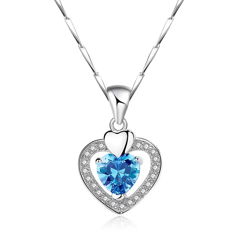 S999 Heart Diamond Necklace with Clavicle Chain - Image 3