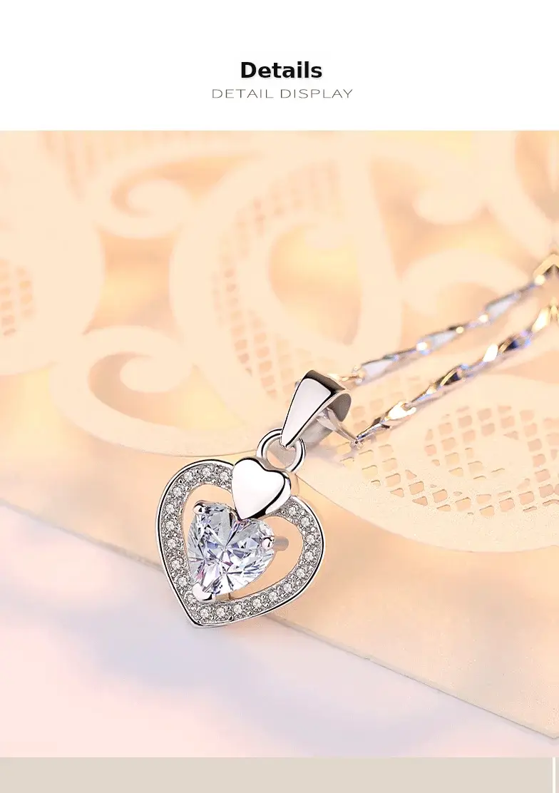 S999 Heart Diamond Necklace with Clavicle Chain — feature 5
