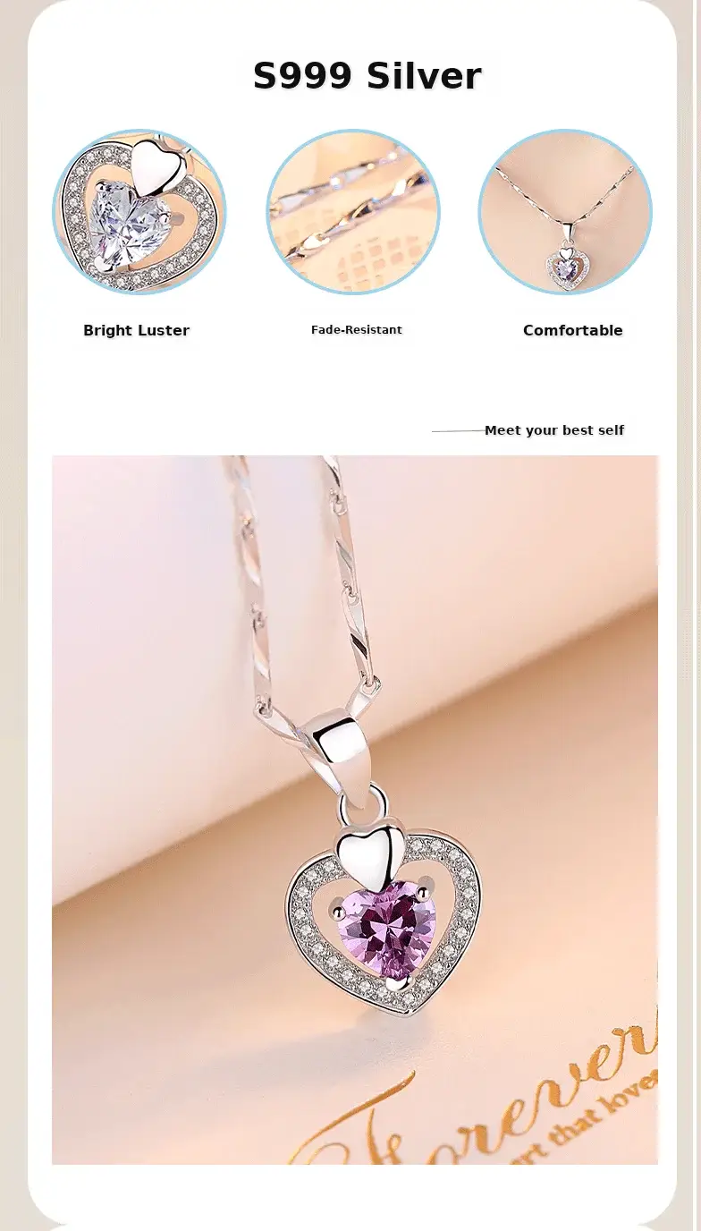 S999 Heart Diamond Necklace with Clavicle Chain — feature 6