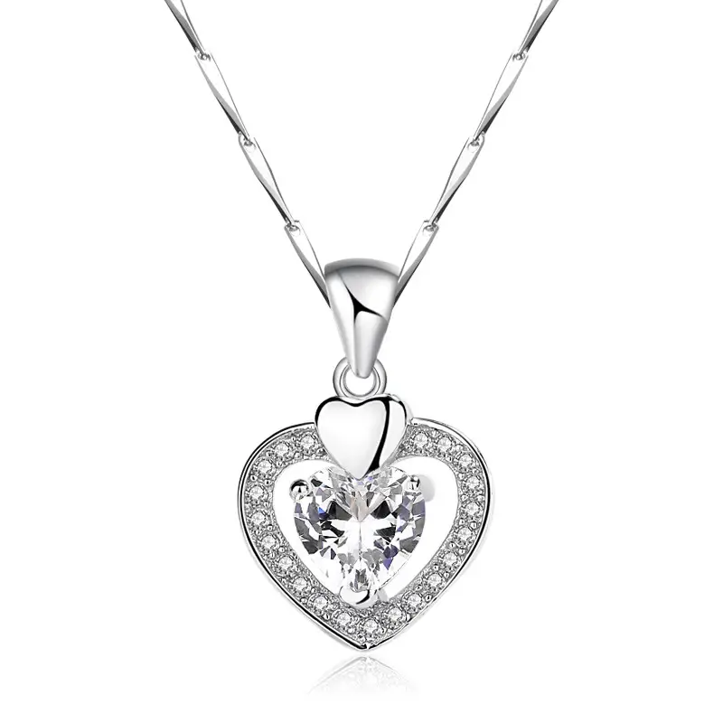 S999 Heart Diamond Necklace with Clavicle Chain - Image 2