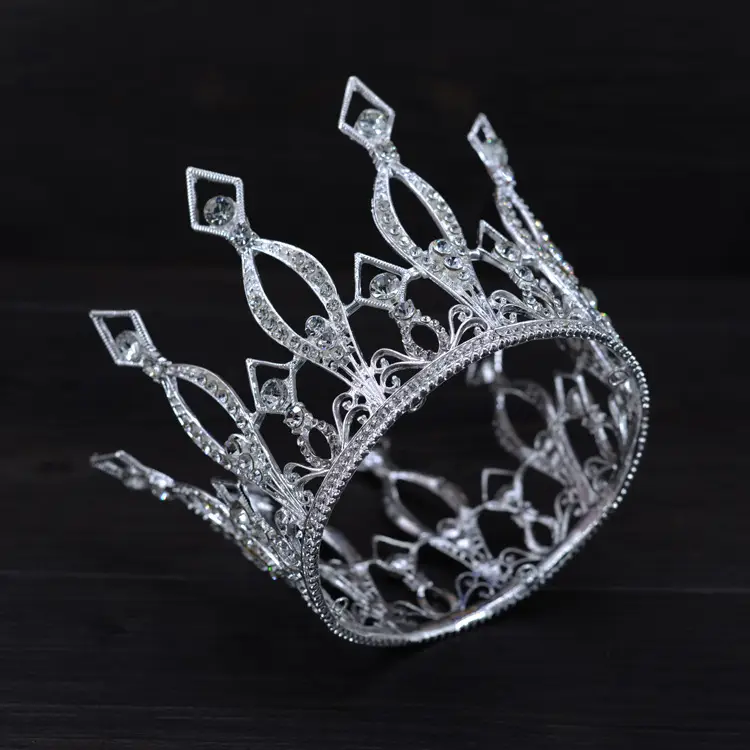 Korean Round Metal Crown for Bride Wedding Decoration - Image 2