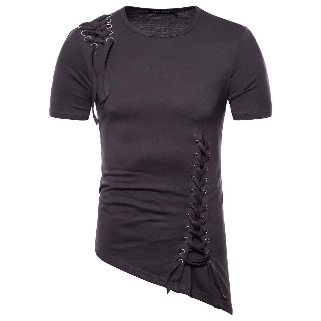 Men White Casual T-Shirt with Lacing & Side Hook - Image 8