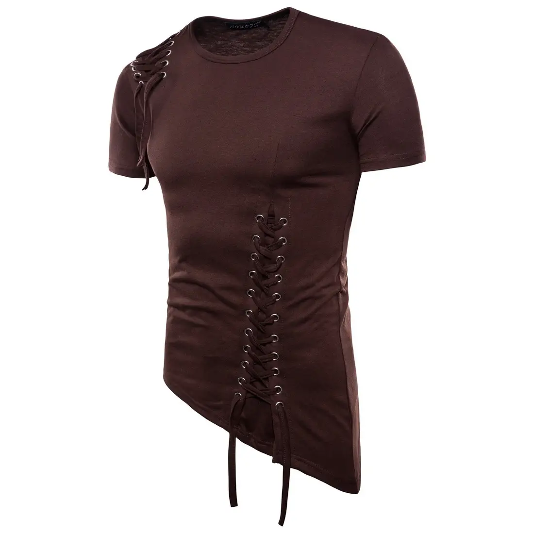 Men White Casual T-Shirt with Lacing & Side Hook - Image 9