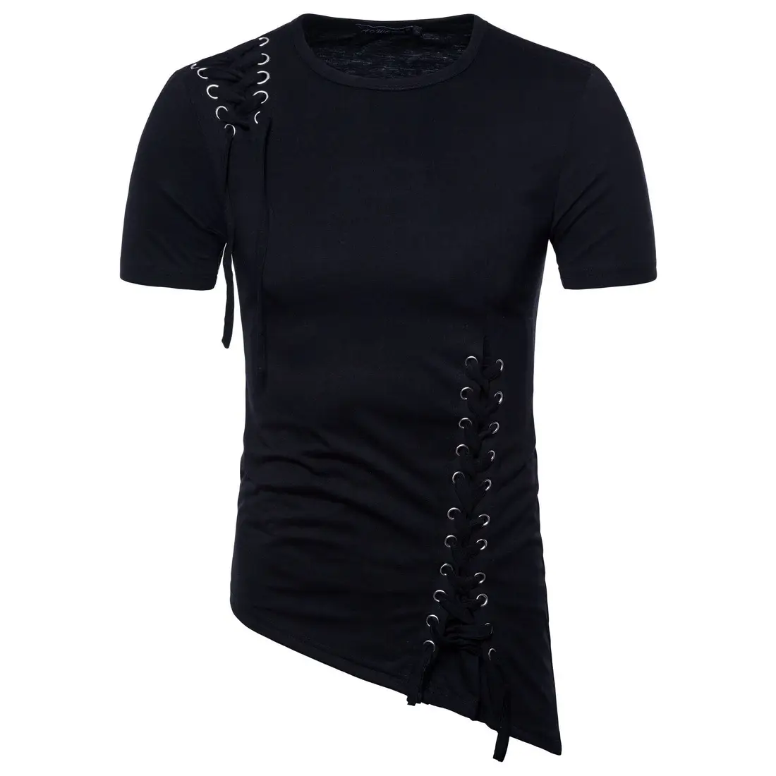 Men White Casual T-Shirt with Lacing & Side Hook - Image 2