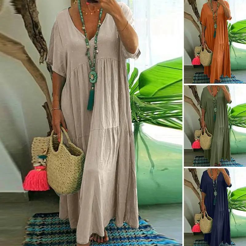 2025 V-Collar Long Dress Women Multi-Color Large - Image 9