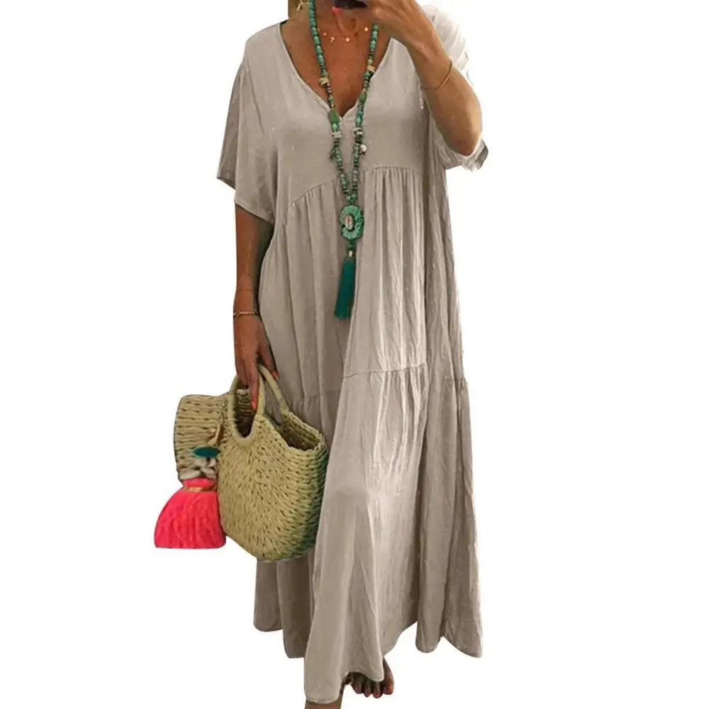 2025 V-Collar Long Dress Women Multi-Color Large - Image 10