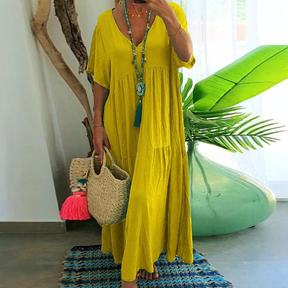 2025 V-Collar Long Dress Women Multi-Color Large - Image 11