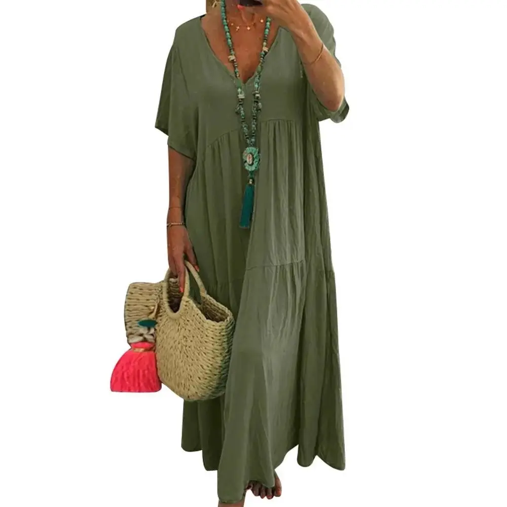 2025 V-Collar Long Dress Women Multi-Color Large - Image 12