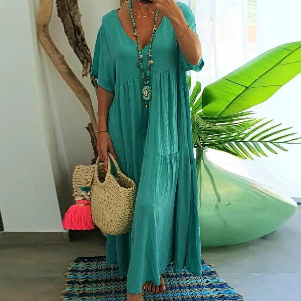 2025 V-Collar Long Dress Women Multi-Color Large - Image 13
