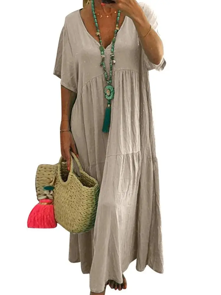 2025 V-Collar Long Dress Women Multi-Color Large - Image 2