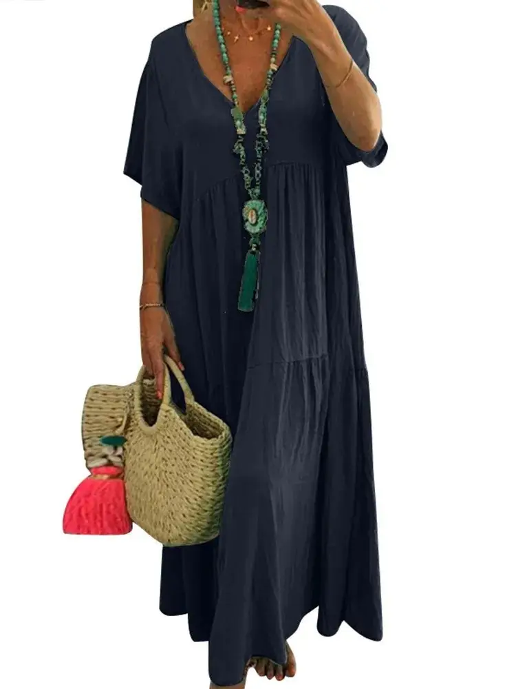 2025 V-Collar Long Dress Women Multi-Color Large - Image 3