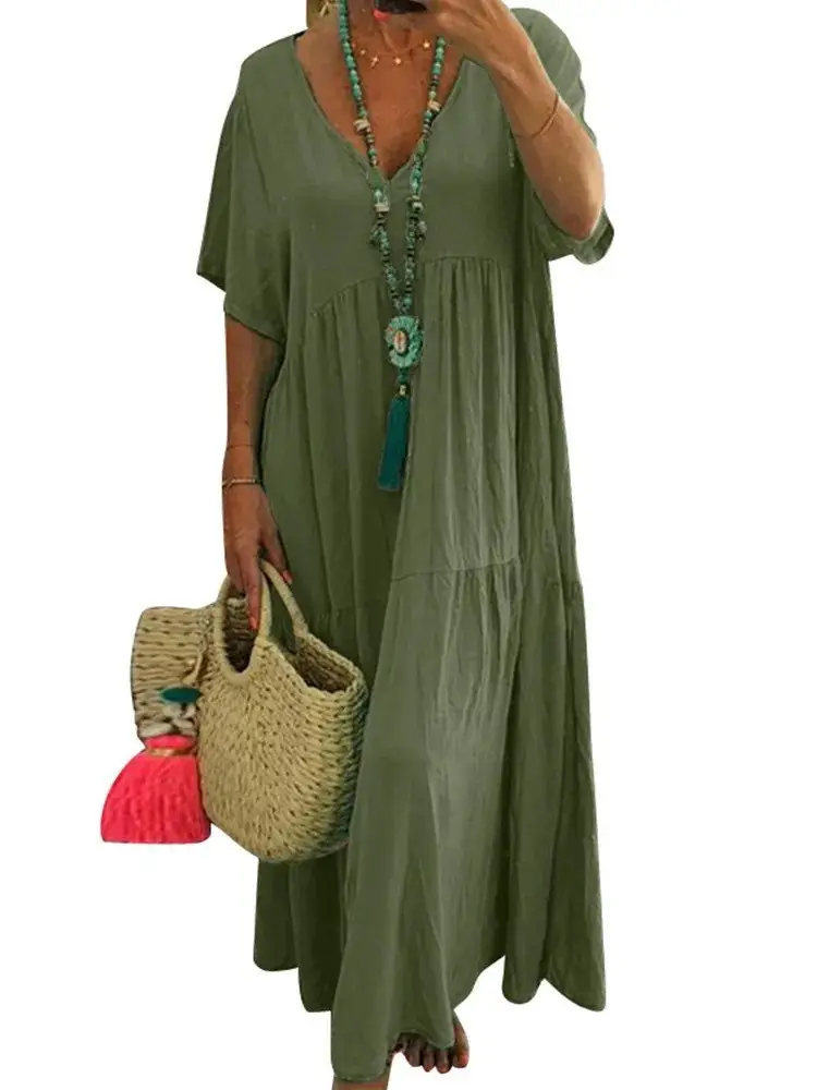 2025 V-Collar Long Dress Women Multi-Color Large - Image 4