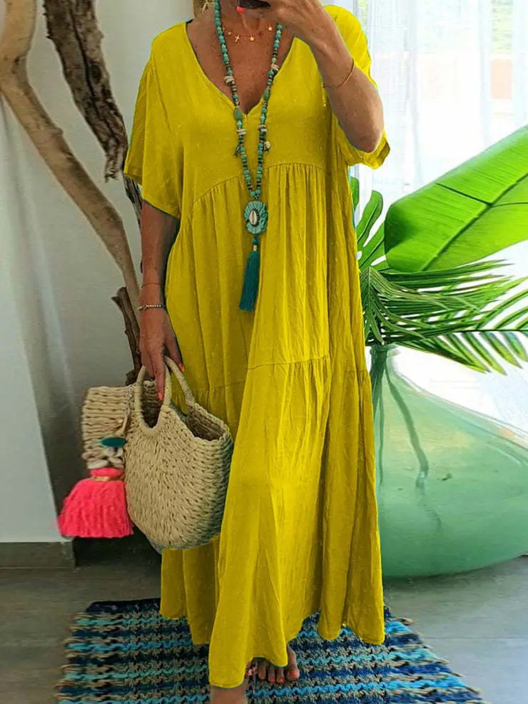 2025 V-Collar Long Dress Women Multi-Color Large - Image 6