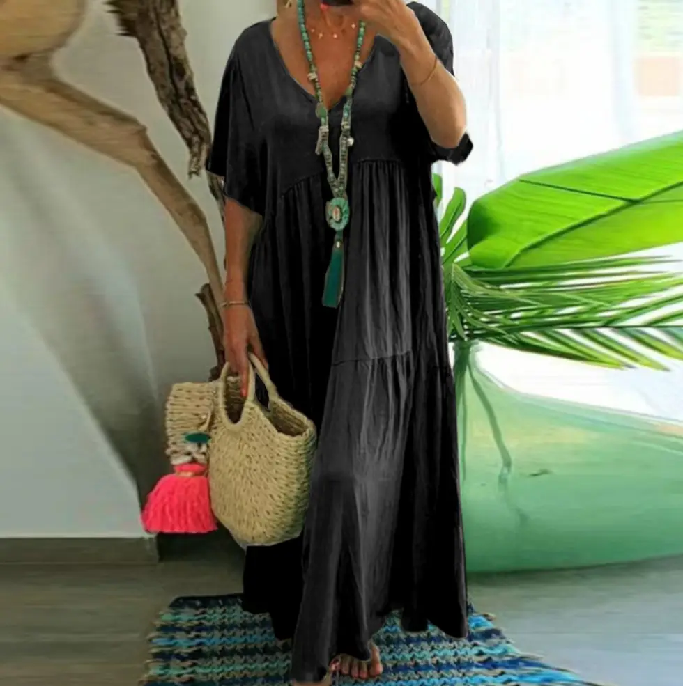 2025 V-Collar Long Dress Women Multi-Color Large - Image 8