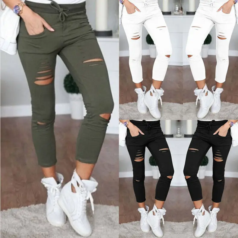 Ripped Cotton Leggings Women Slimming Leggings