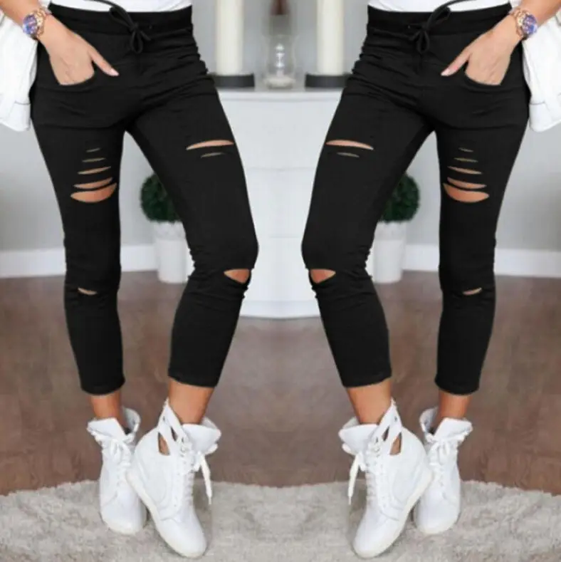 Ripped Cotton Leggings Women Slimming Leggings