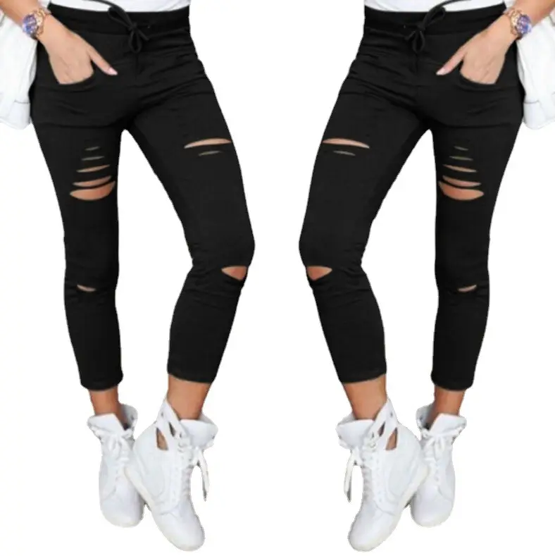 Ripped Cotton Leggings Women Slimming Leggings