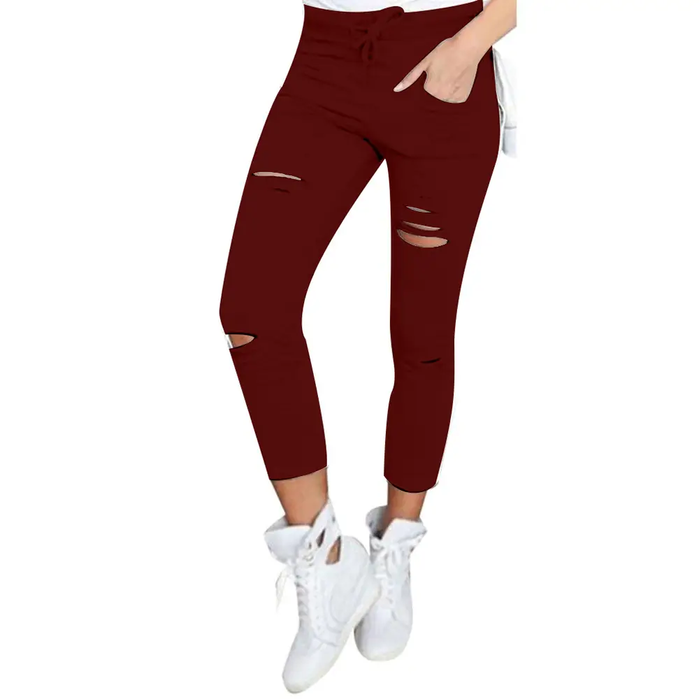 Ripped Cotton Leggings Women Slimming Leggings