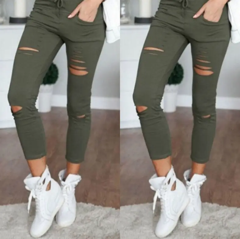 Ripped Cotton Leggings Women Slimming Leggings