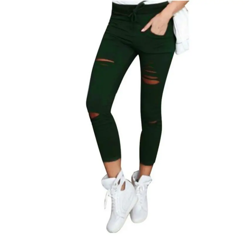 Ripped Cotton Leggings Women Slimming Leggings
