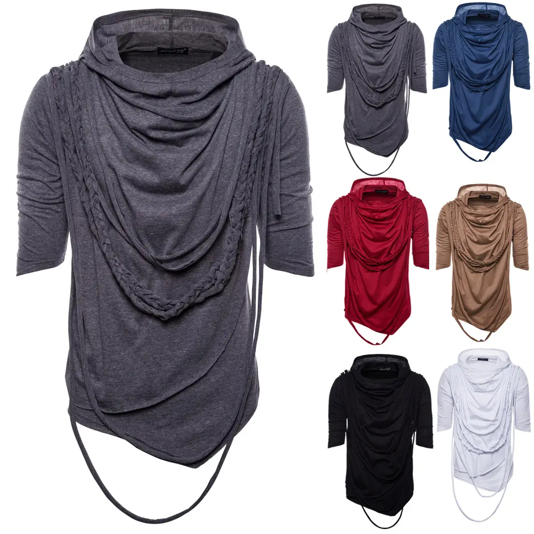 2019 Summer Hooded T-Shirt Pile Collar Men's Cross Border Wear - Image 8