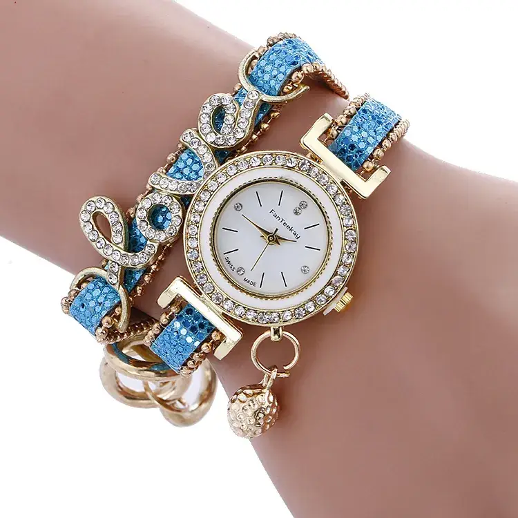 Gold Diamond LOVE Bracelet with Quartz Watch for Women - Image 3