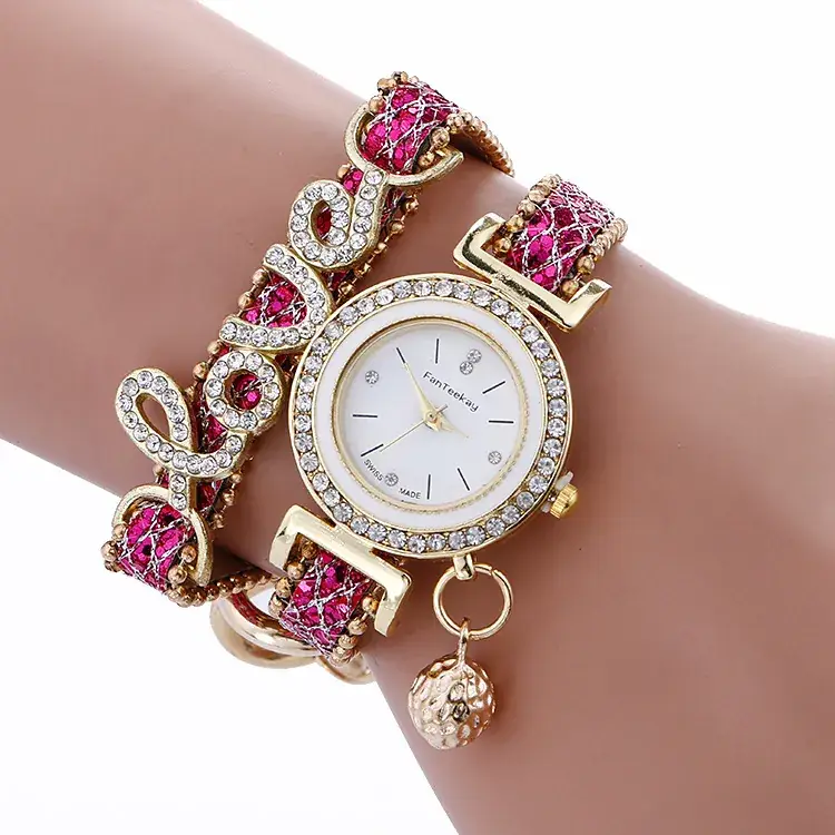 Gold Diamond LOVE Bracelet with Quartz Watch for Women - Image 6