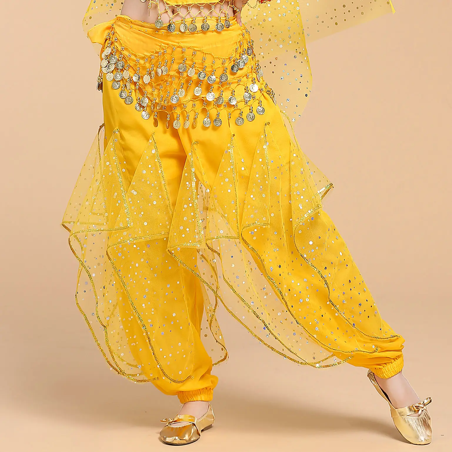 New Indian Dance Pants Yellow Rotating Belly Dance Pants - Image 8