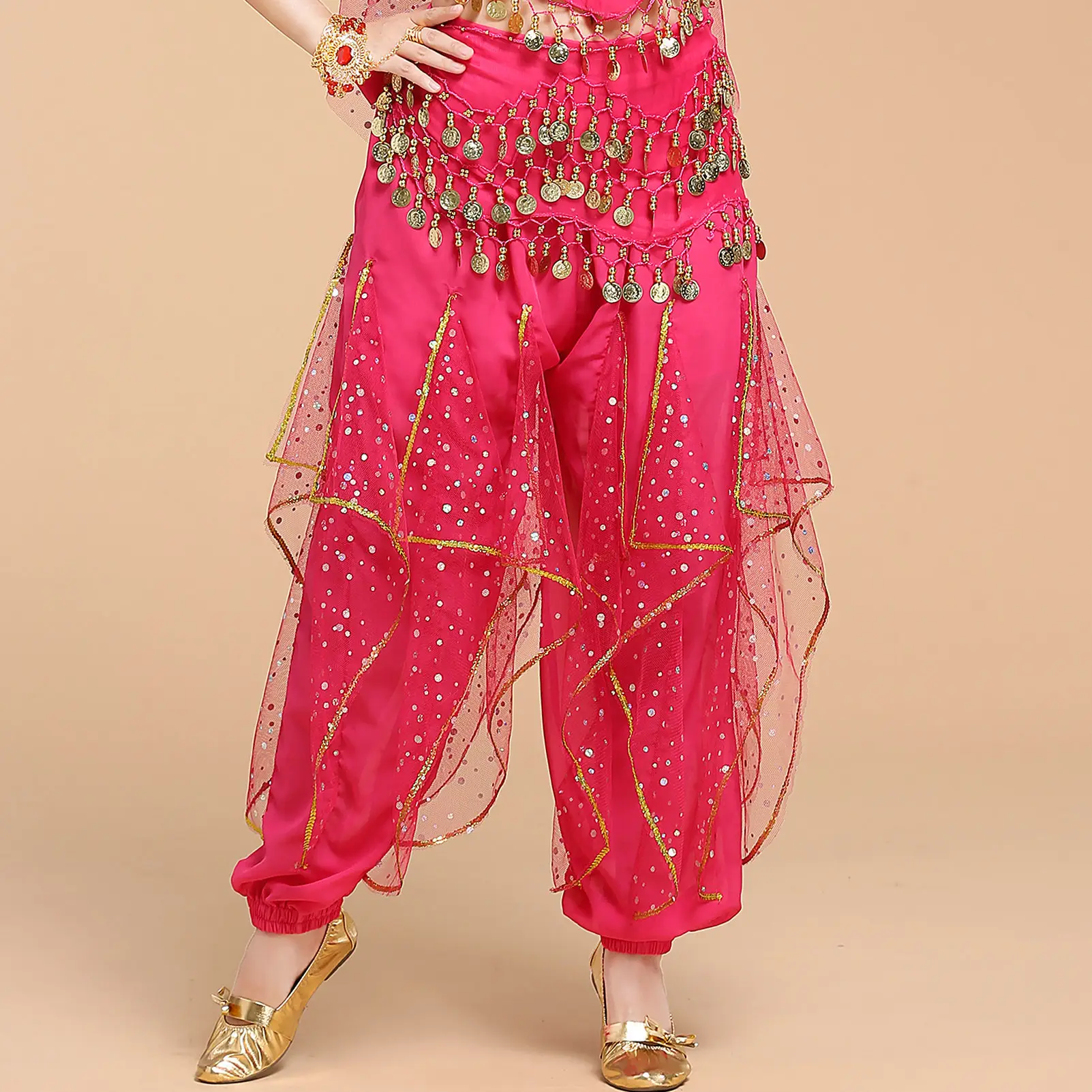 New Indian Dance Pants Yellow Rotating Belly Dance Pants - Image 9