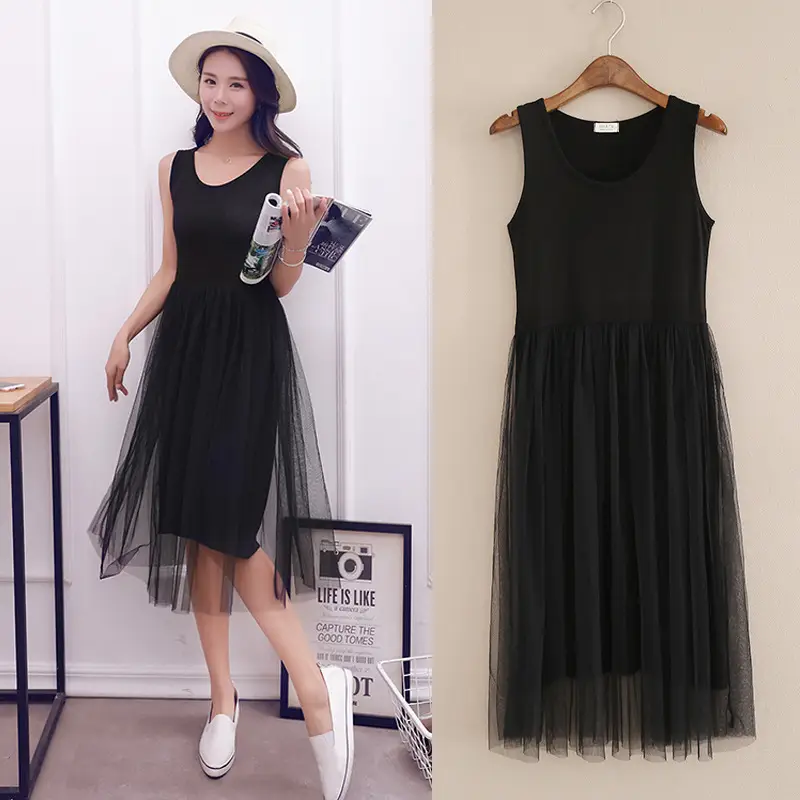 Blue Gauze Strap Dress with Fluffy Bottom for Women