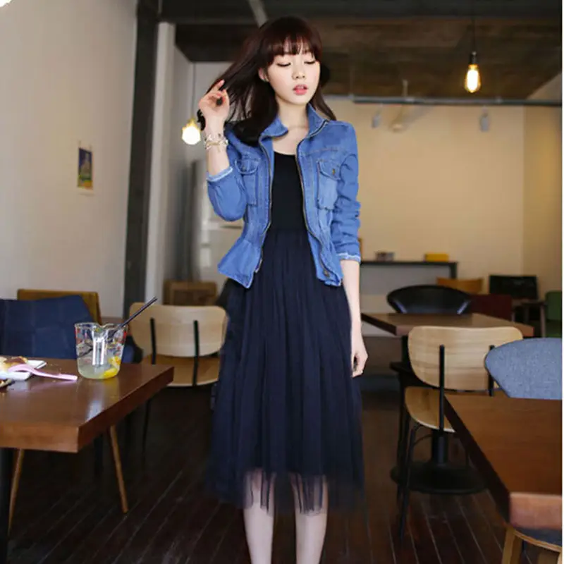 Blue Gauze Strap Dress with Fluffy Bottom for Women