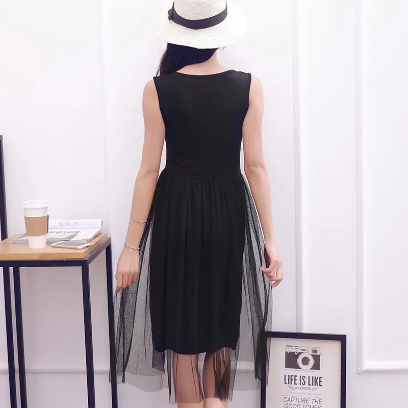Blue Gauze Strap Dress with Fluffy Bottom for Women