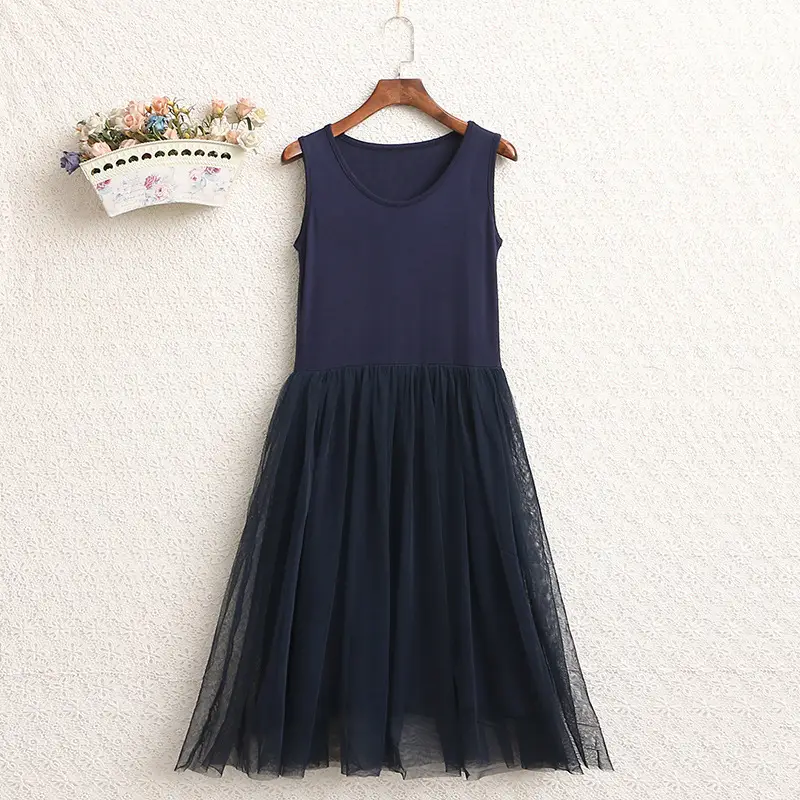 Blue Gauze Strap Dress with Fluffy Bottom for Women