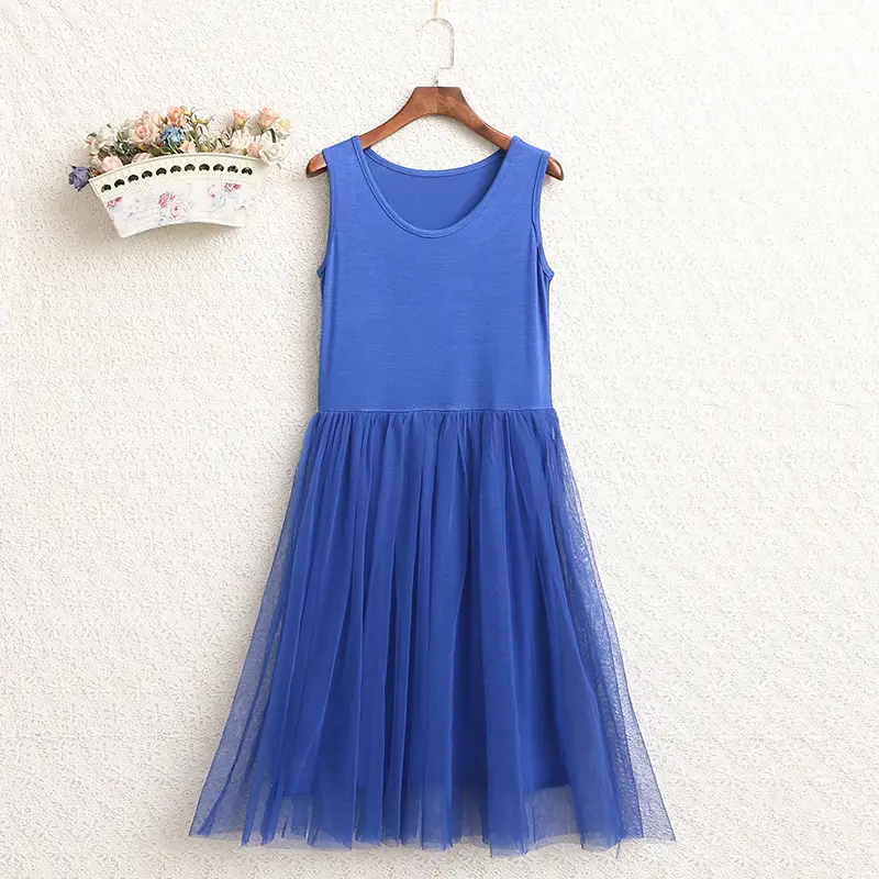 Blue Gauze Strap Dress with Fluffy Bottom for Women