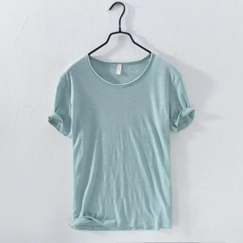 White Cotton Round Neck T-Shirt Short Sleeve Summer - Image 12