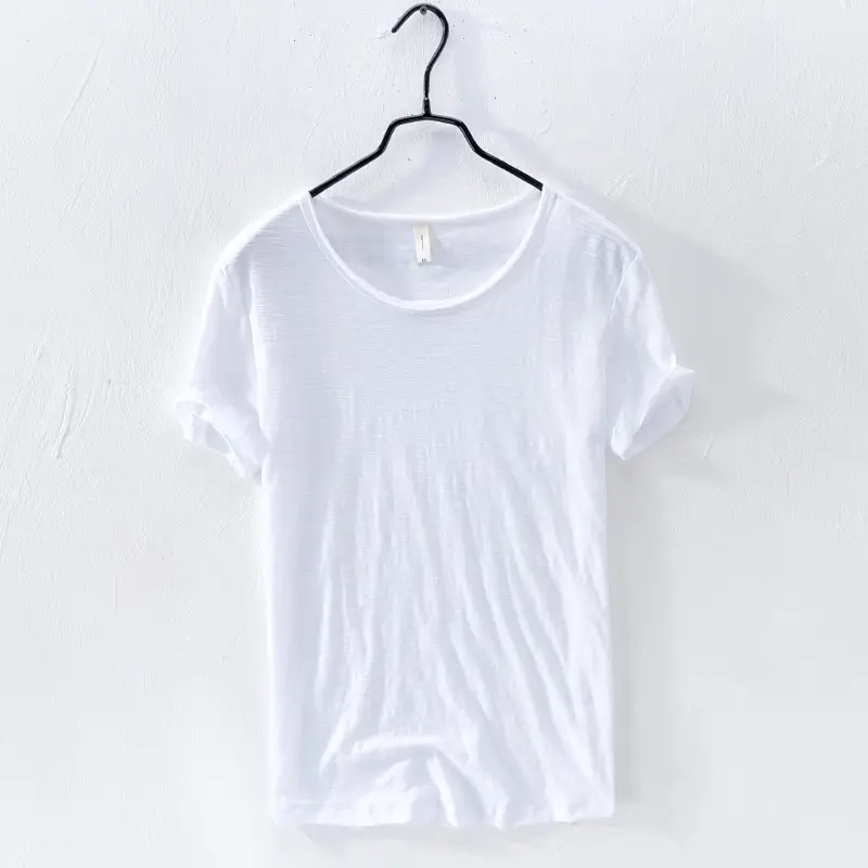 White Cotton Round Neck T-Shirt Short Sleeve Summer - Image 13