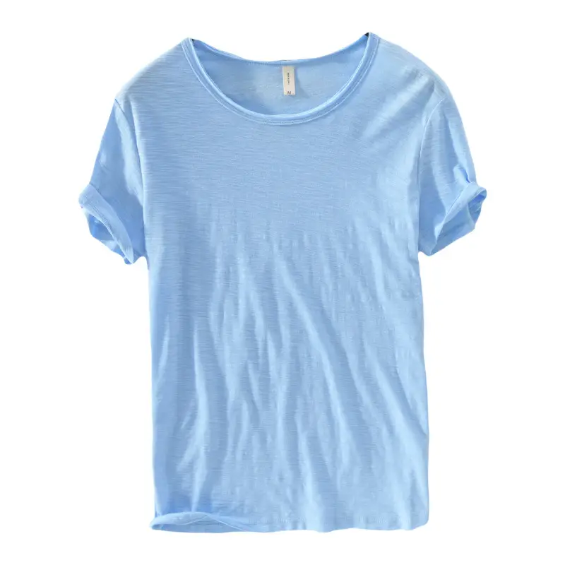 White Cotton Round Neck T-Shirt Short Sleeve Summer - Image 16