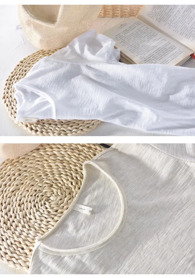 White Cotton Round Neck T-Shirt Short Sleeve Summer — feature 16