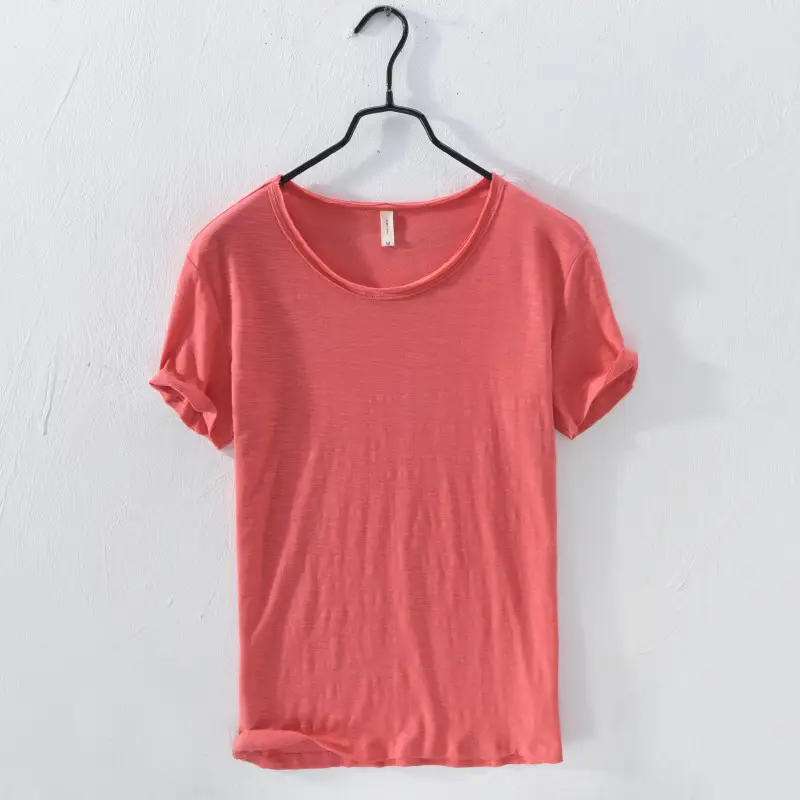 White Cotton Round Neck T-Shirt Short Sleeve Summer - Image 4