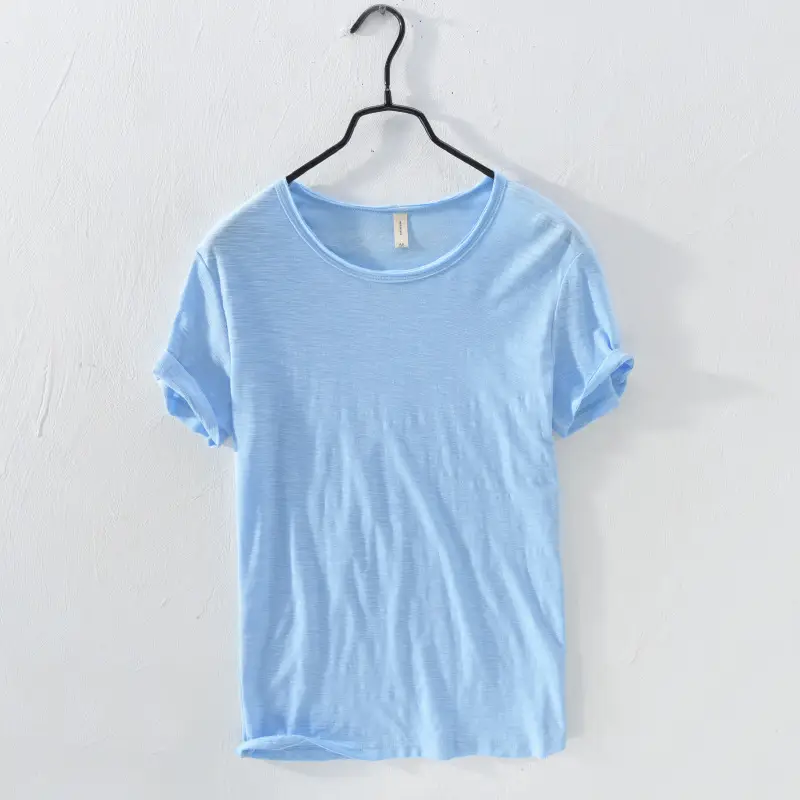 White Cotton Round Neck T-Shirt Short Sleeve Summer - Image 6