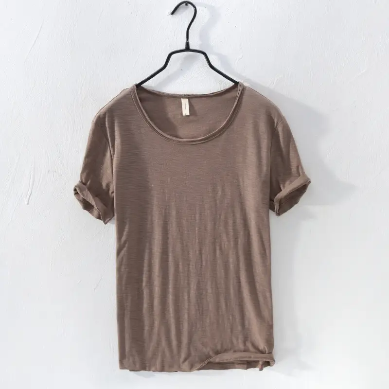 White Cotton Round Neck T-Shirt Short Sleeve Summer - Image 7