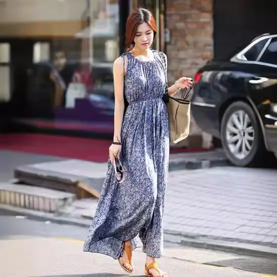 New Summer Women's Sleeveless Floral Long Skirt Dress - Image 3